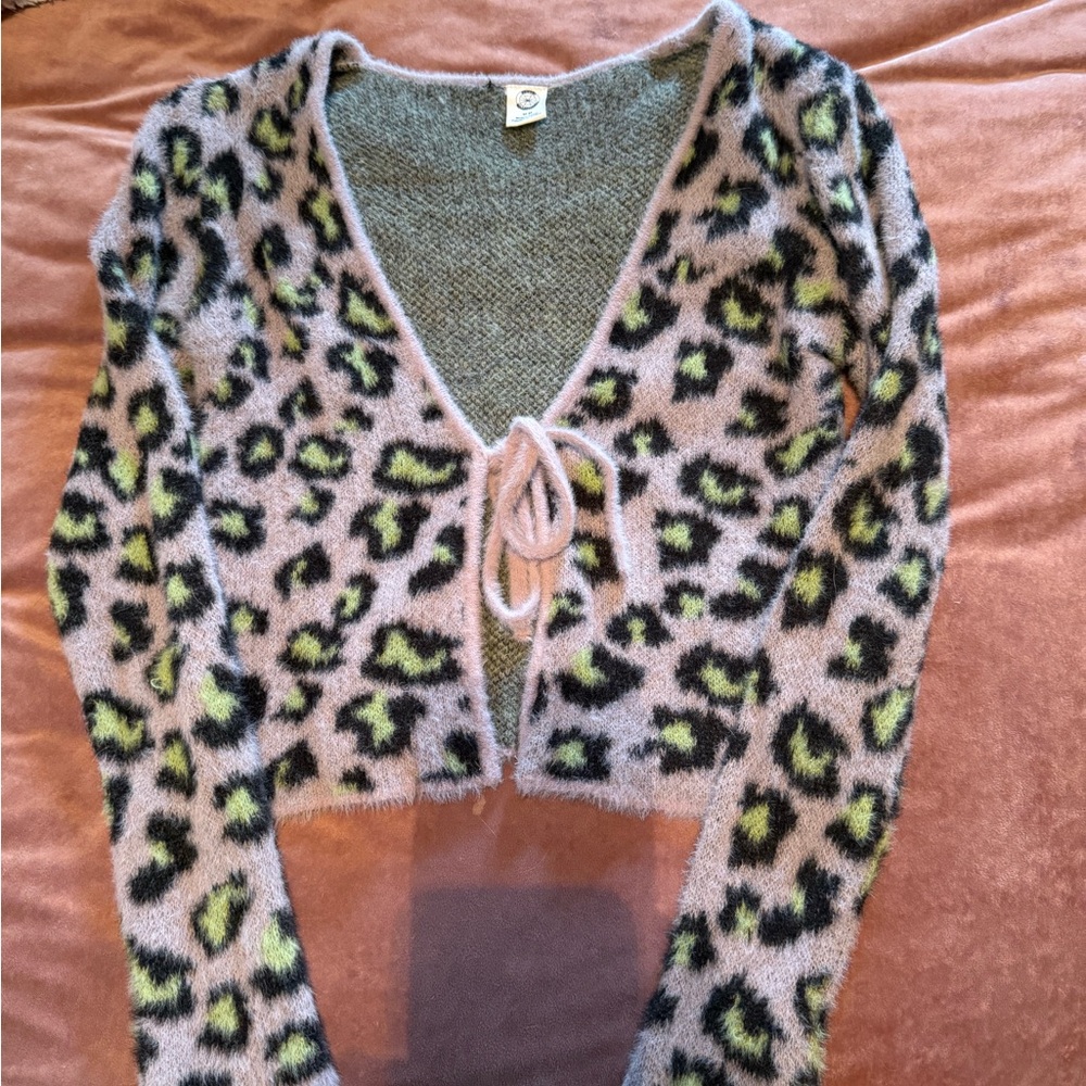 Free People Leopard Print Tie-Front Cardigan